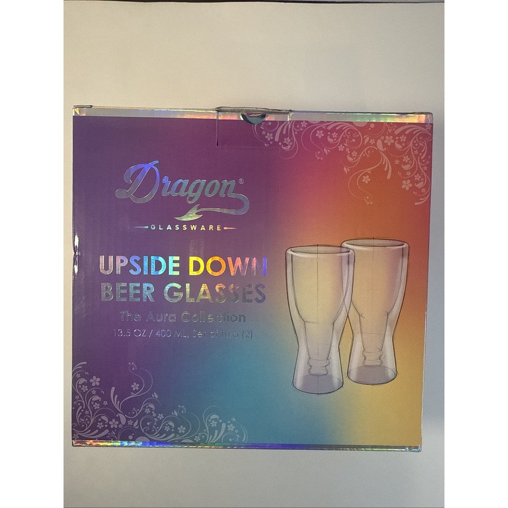 Dragon Glassware Upside Down Beer Glasses The Aura Collection NEW Set Of 2